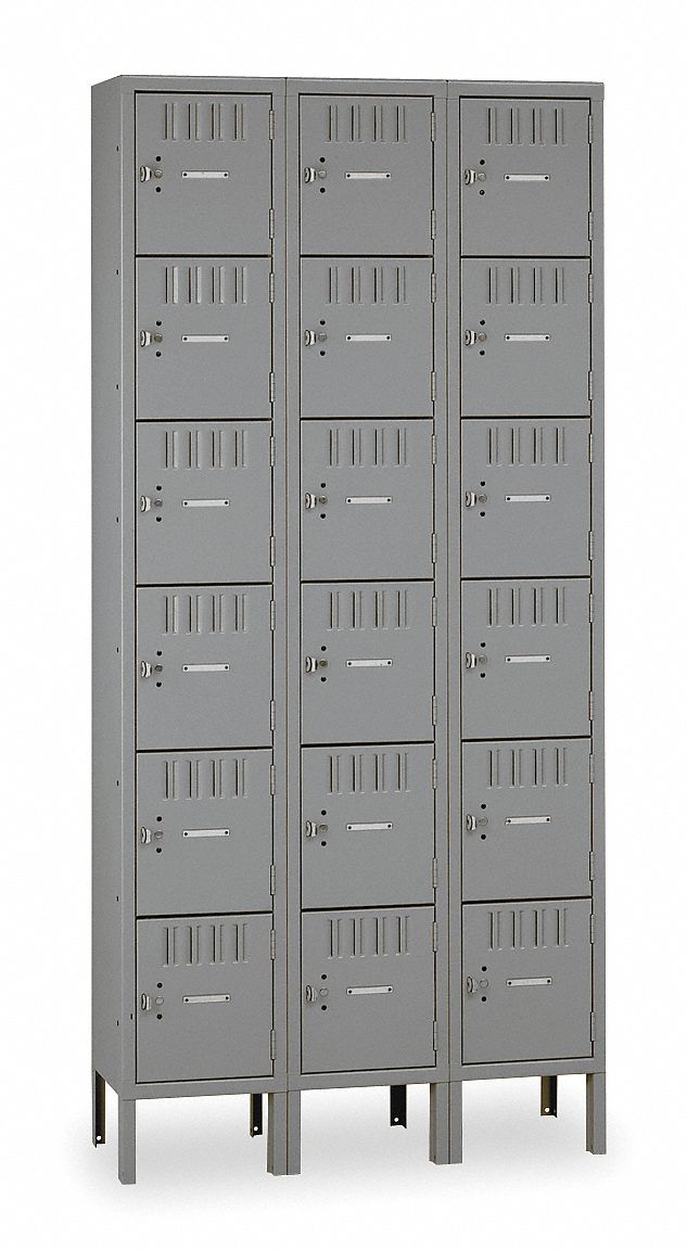 Box Locker Louvered 3 Wide 6 Tier Gray