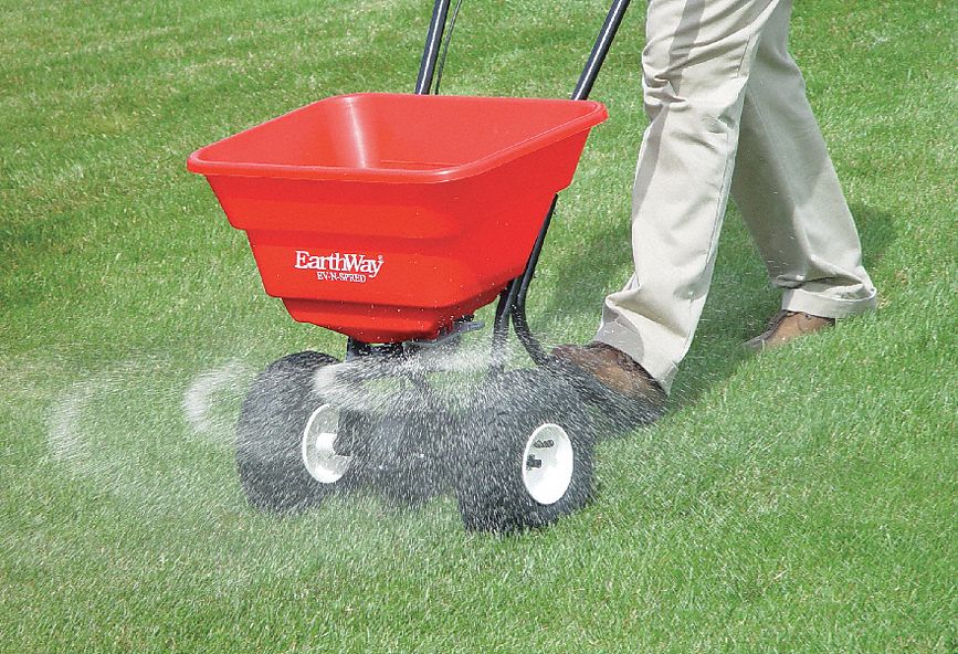 EARTHWAY Broadcast Spreader, 80 lb Capacity, Pneumatic Wheel Type, 3 Hole Drop Type, UBar