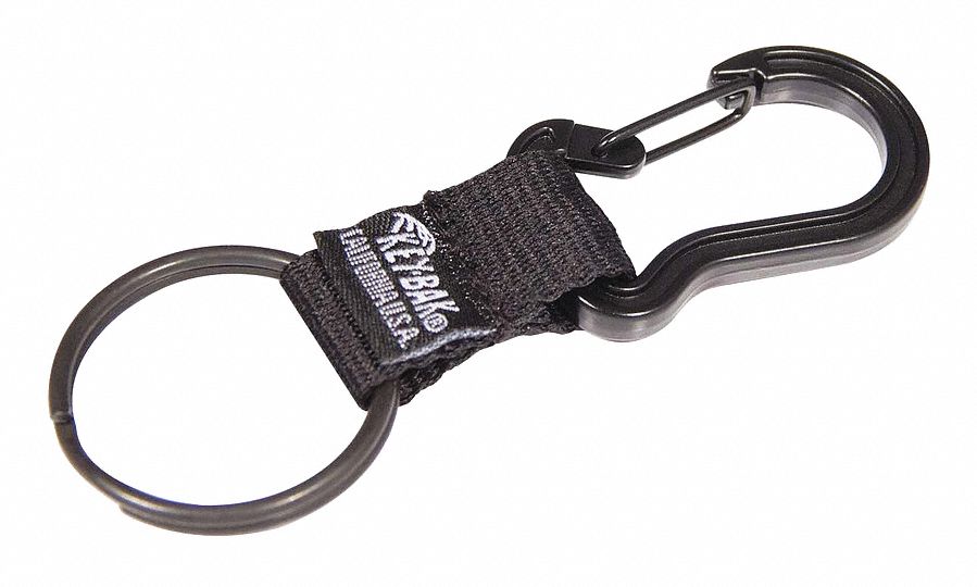 KEYBAK Key Ring with SnapOn Carabiner, Black 1TCY30308201 Grainger
