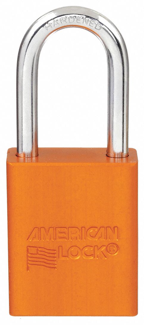 LOCKOUT PADLOCK, KEYED DIFFERENT, ALUMINUM, STANDARD BODY, BORON ALLOY, ORANGE