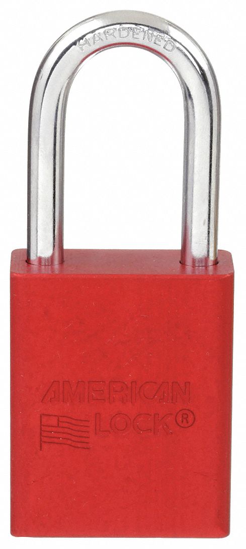 LOCKOUT PADLOCK, KEYED DIFFERENT, ALUMINUM, STANDARD BODY, BORON ALLOY, RED