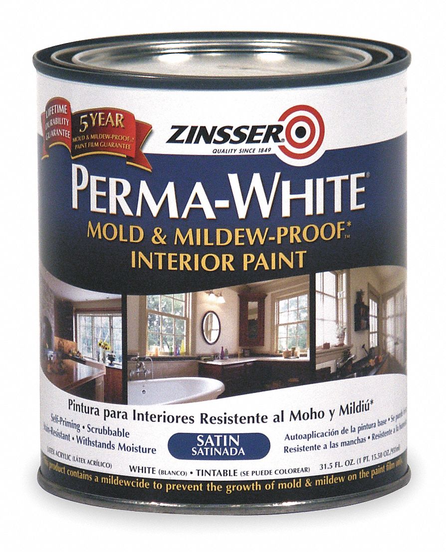 ZINSSER Satin Interior Paint, Water, White, 1 qt 4HFD82704 Grainger