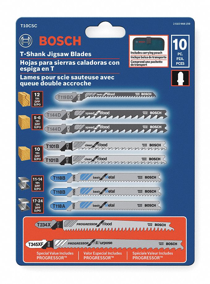 Jig Saw Blade Set, 5 to 6, 10, 12, 11 to 14, 17 to 24 Teeth per Inch