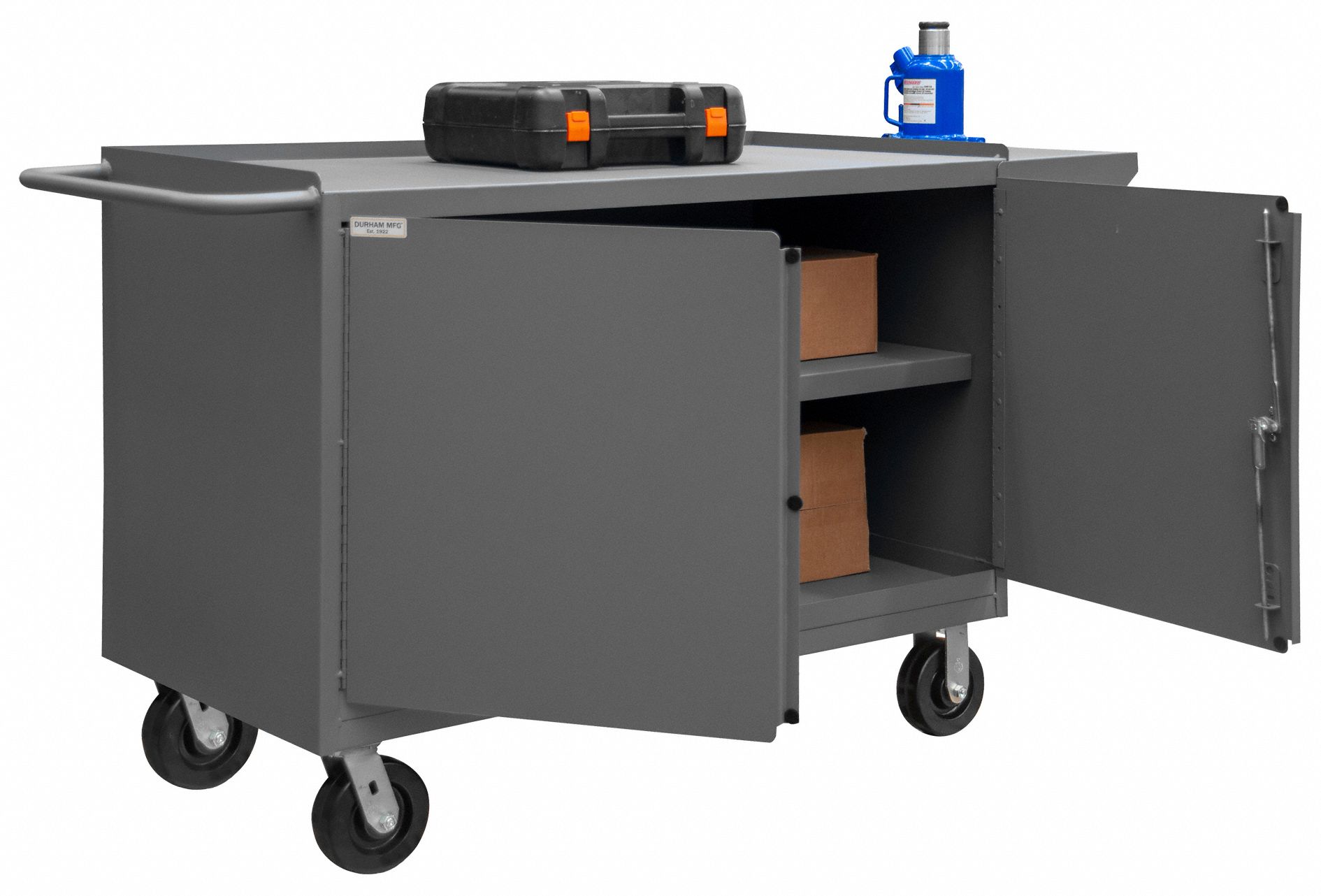 DURHAM MFG Mobile Cabinet Workbench: 66 in x 24 in, Steel, 2,000 lb Overall  Load Capacity, Gray