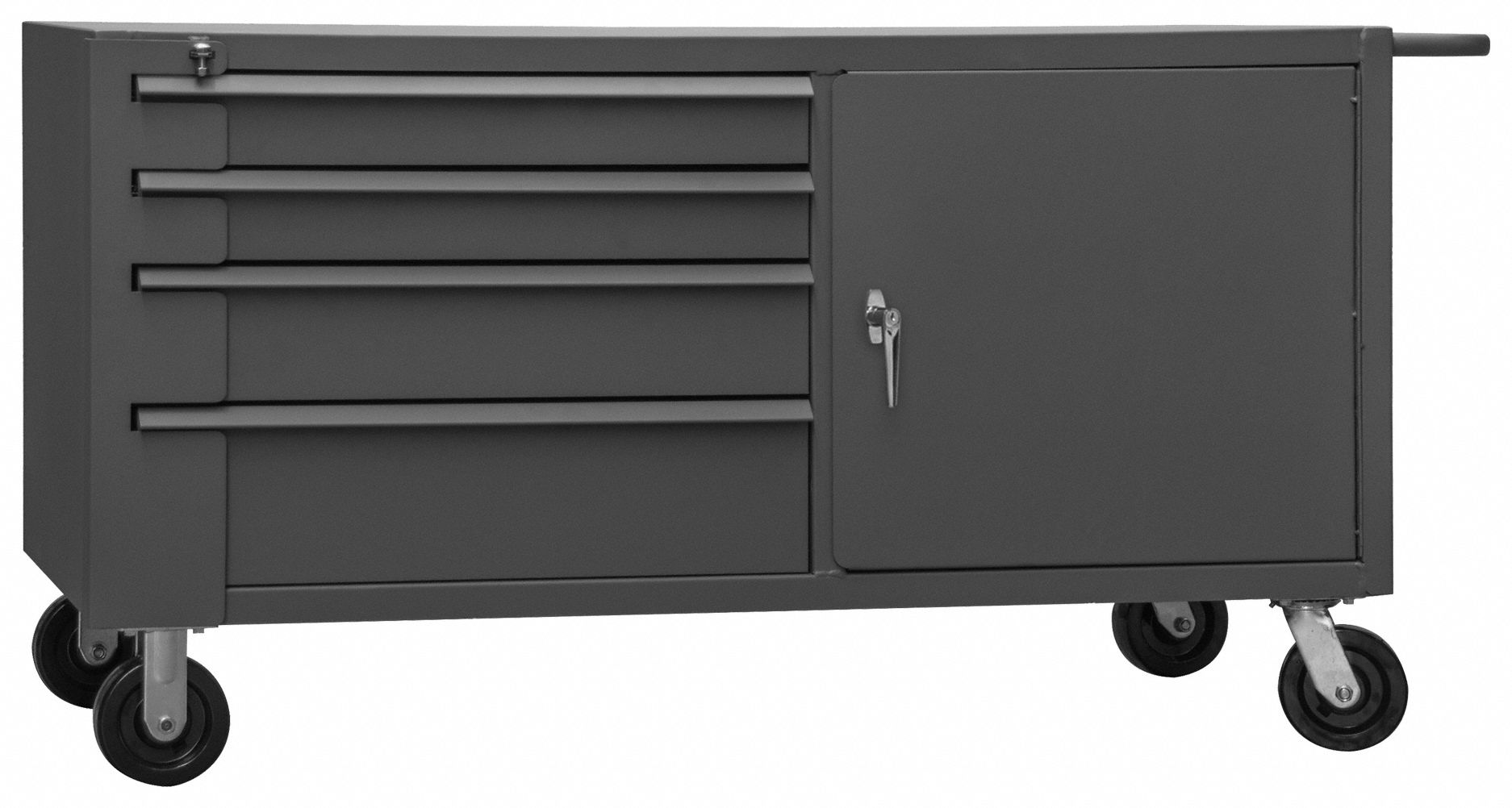 MOBILE CABINET WORKBENCH, 66 IN X 33 IN, STEEL, 4,000 LB OVERALL LOAD CAPACITY, GREY