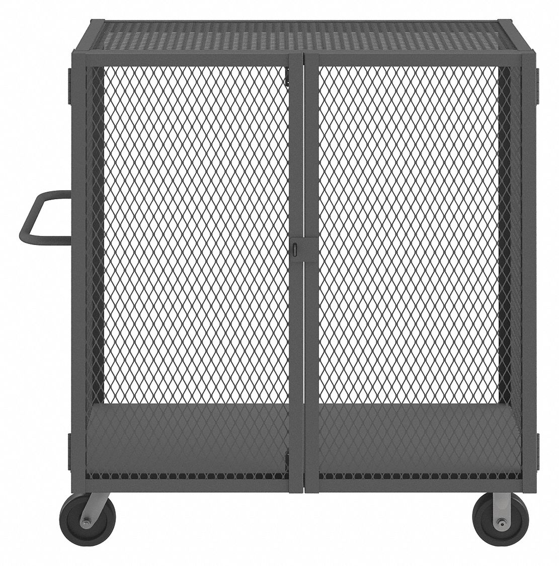 DUAL-LATCH WELDED MESH SECURITY CART WITH FIXED SHELVES, 2,000 LB LOAD CAPACITY