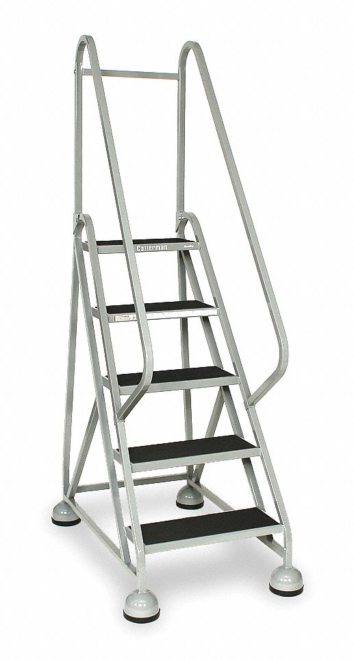 Rolling Ladder: 3.8 ft Platform Ht, Partially Assembled, Steel, Wt-Actuated Auto-Lock