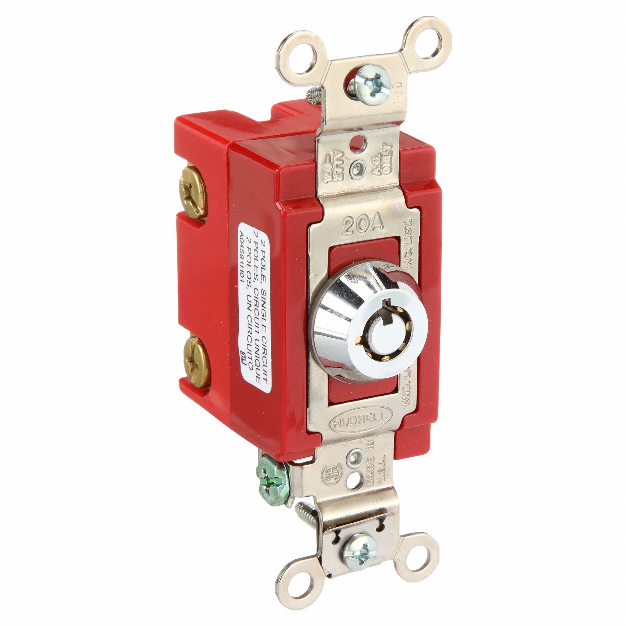 Wall Switch: Locking Switch, Double Pole, Silver, 20 A, 120/277V AC, Screw Terminals