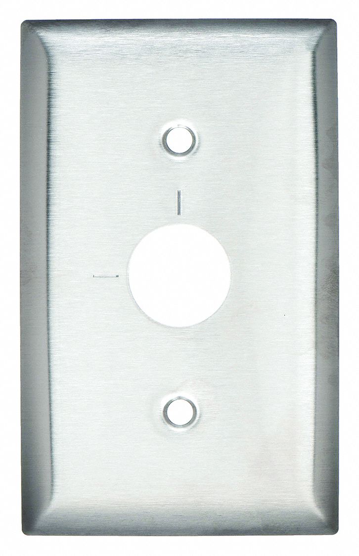 BARREL KEY WALL PLATE, BARREL KEY, STAINLESS STEEL, SILVER, 1 OUTLET OPENING, 1 SWITCH OPENING
