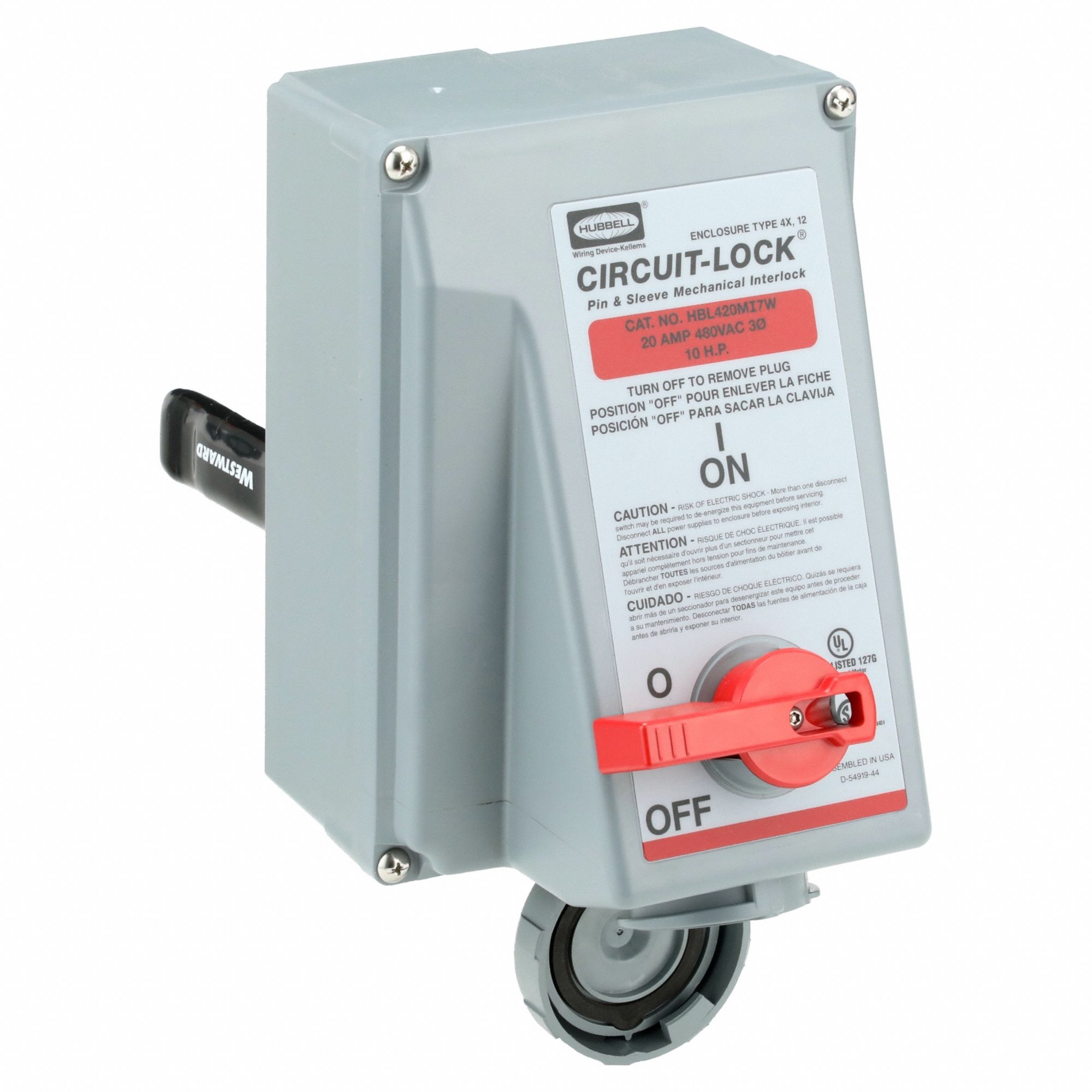 Mechanical Interlock Device: Non-Fused, 20 A, 480V AC, 10 hp Horsepower Rating