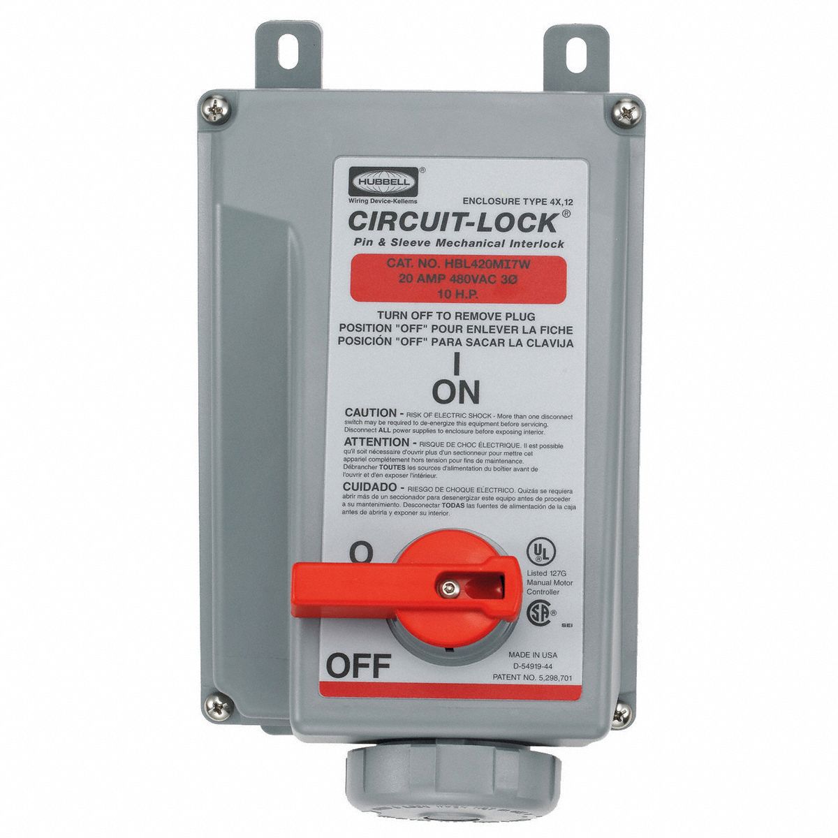 Mch Intrlk Device 3P4W 20 A 480V AC 10hp