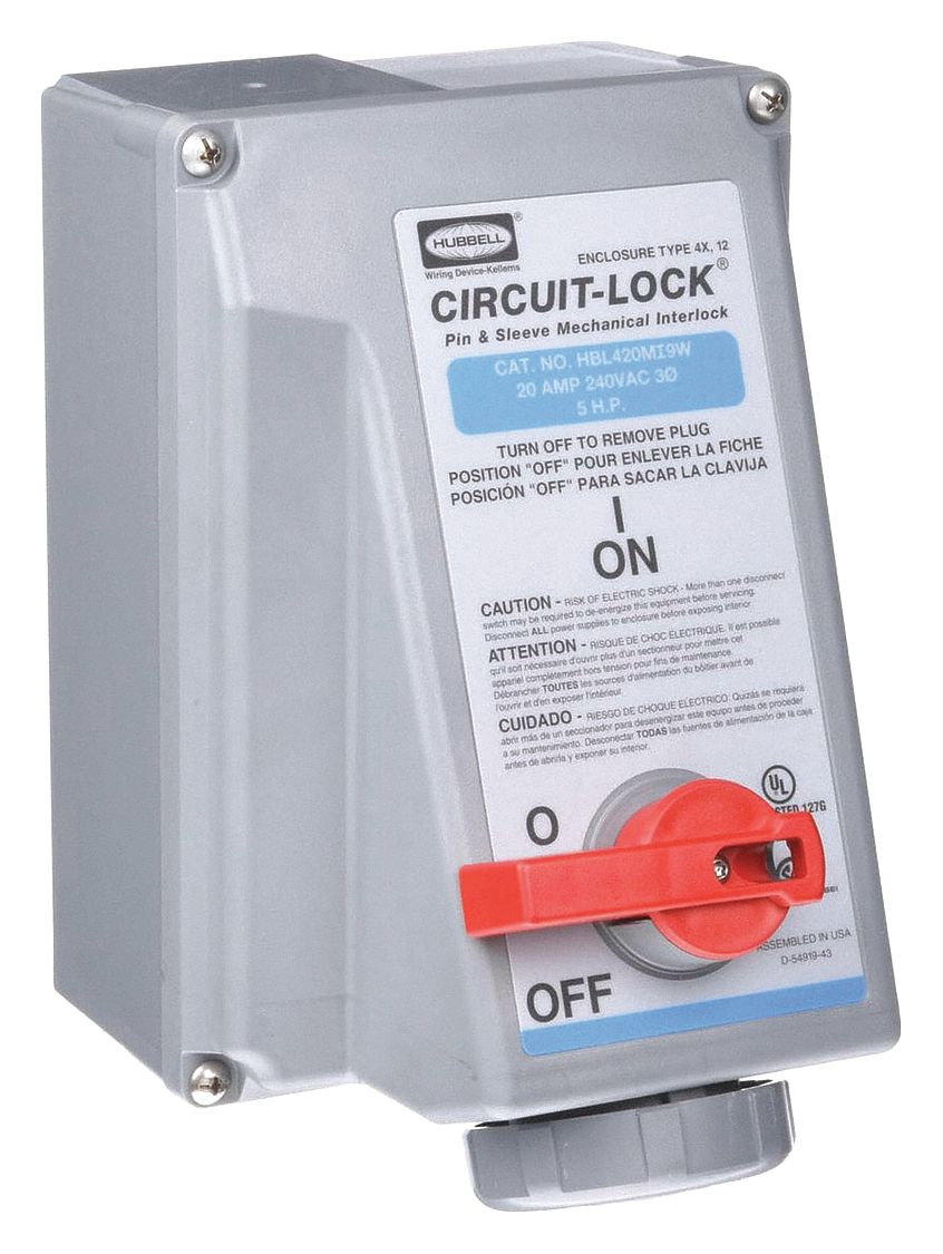 Mechanical Interlock Device: Non-Fused, 20 A, 240V AC, 5 hp Horsepower Rating