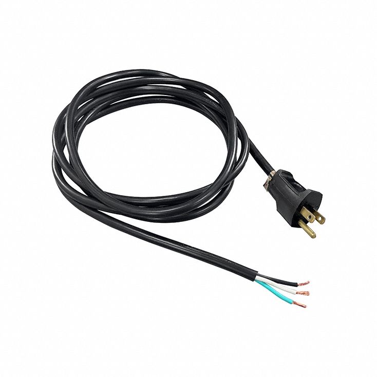 Power Cord: 12 ft Lg, NEMA 5-15P Plug, Port Bare Leads, SJT, 15 A Max. Amps, 125V AC