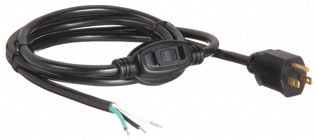 POWER CORD, 14 AWG WIRE SIZE, 8 FT, BARE LEADS, 10 A MAX, PVC, SJT, NEMA 5-15P