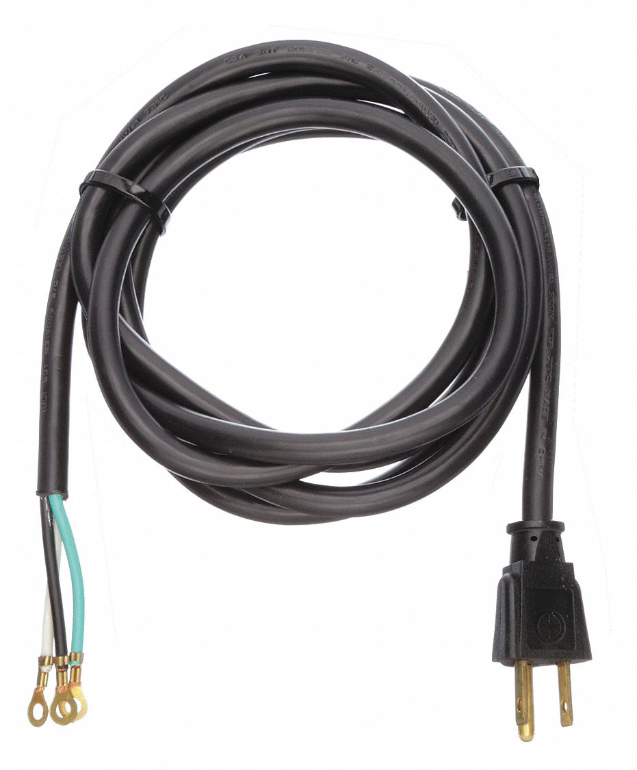 Power Supply Cord, 14 AWG, Number of Conductors 3, PVC, Black, 15.0, 8 ...