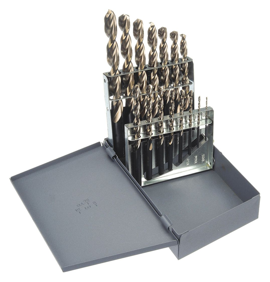 JOBBER LENGTH DRILL BIT SET, 1/16 IN SMALLEST BIT, ½ IN LARGEST BIT, 8XD