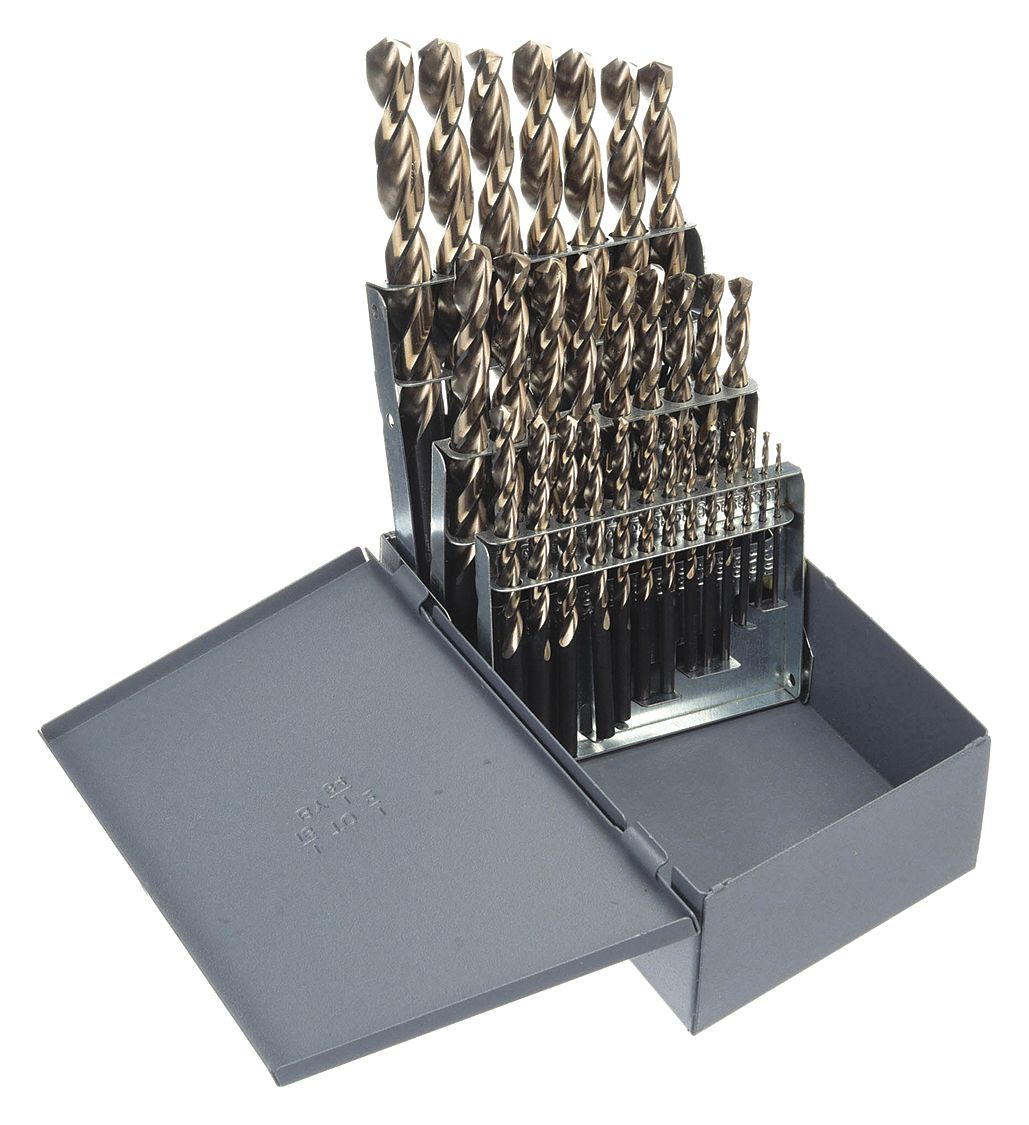 JOBBER LENGTH DRILL BIT SET, 1/16 IN SMALLEST BIT, ½ IN LARGEST BIT, 8XD