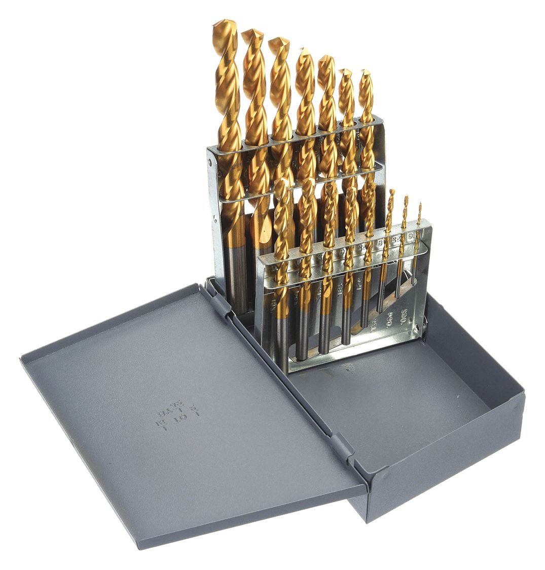 JOBBER LENGTH DRILL BIT SET, 1/16 IN SMALLEST BIT, ½ IN LARGEST BIT, TIN