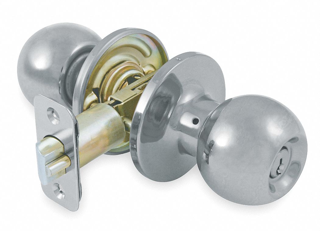 GRAINGER APPROVED Knob Lockset, Mechanical, Knob, Cylindrical, Entrance