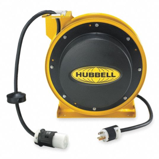 HUBBELL WIRING DEVICEKELLEMS Retractable Cord Reel, 120V AC, Single Locking Connector, 45 ft