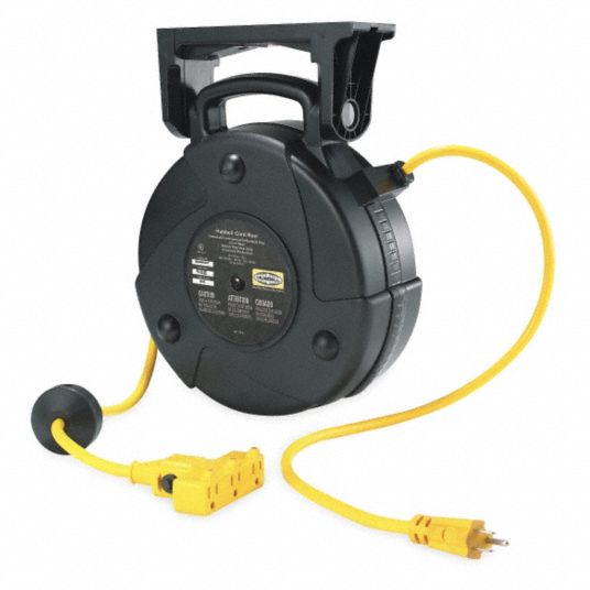 Retractable Cord Reel, 120V AC, Triple Tap Connector, 40 ft, Black Reel  Color, 15.0 - Grainger