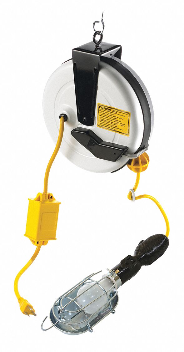 Extension Cord Reel with Hand Lamp, Incandescent Lamp, 75 Lamp Watts, 120V AC Grainger