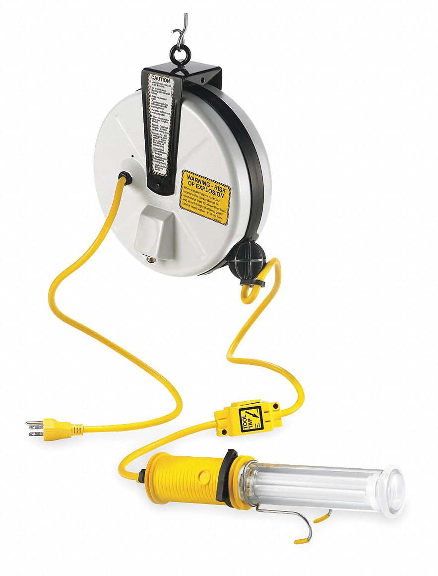 HUBBELL WIRING DEVICEKELLEMS Extension Cord Reel with Hand Lamp, Fluorescent Lamp with