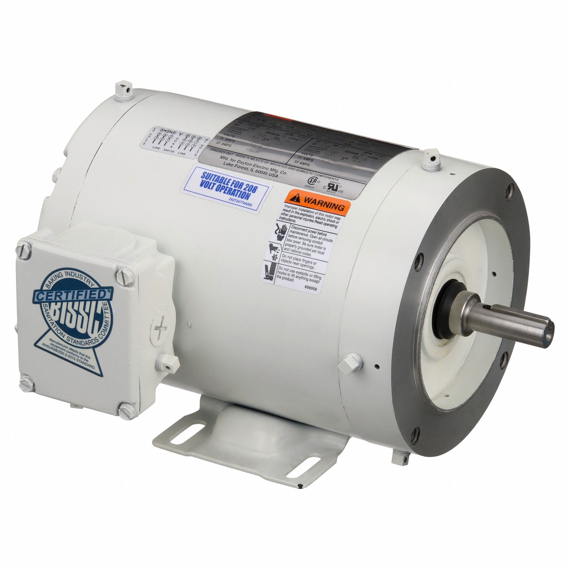 Washdown Motor: Three-Phase, 1/2 hp Horsepower, 1, 750 RPM RPM, 230/460V AC, 56C Frame Size