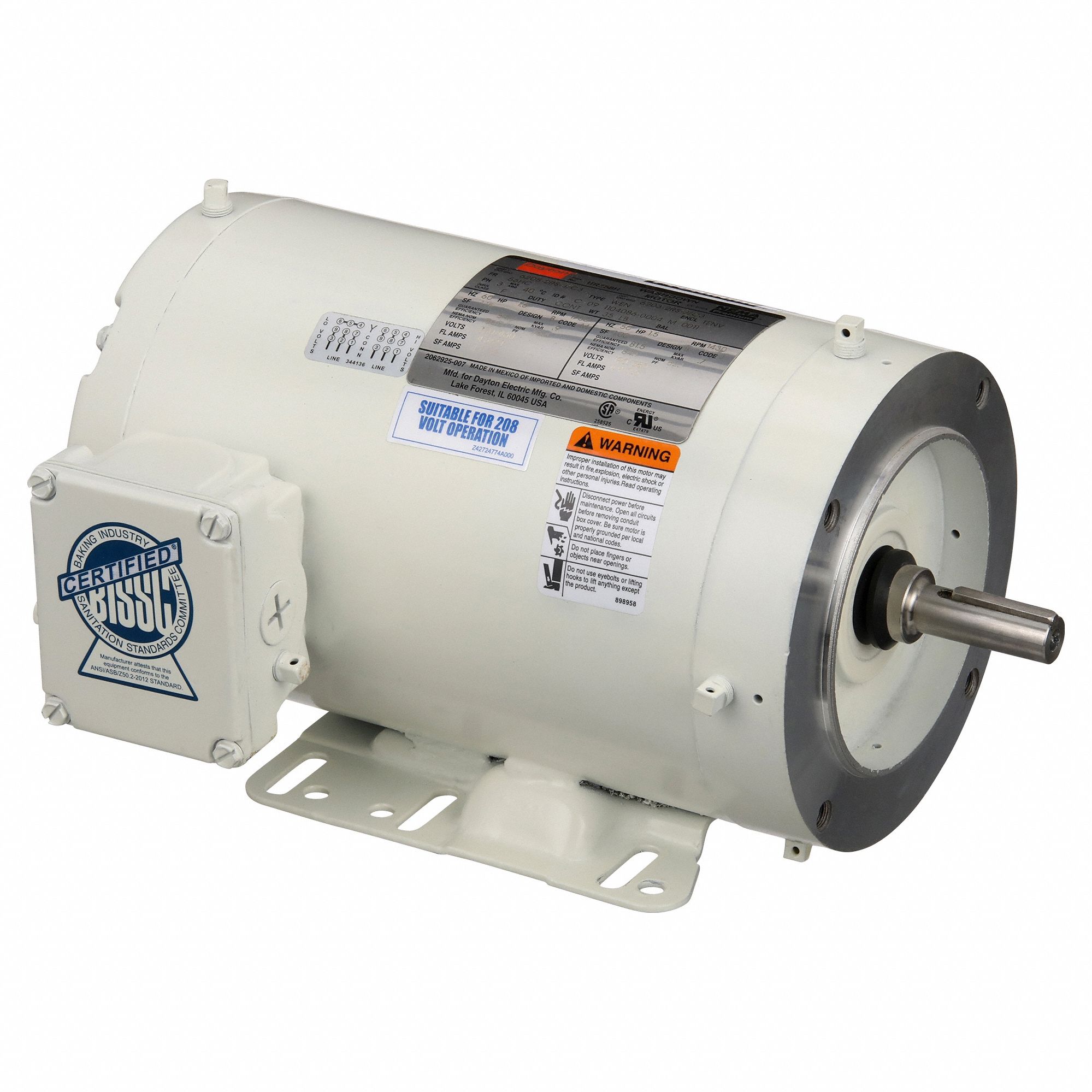 Washdown Motor: Three-Phase, 1 1/2 hp Horsepower, 1, 750 RPM RPM, 230/460V AC, 56HC Frame Size