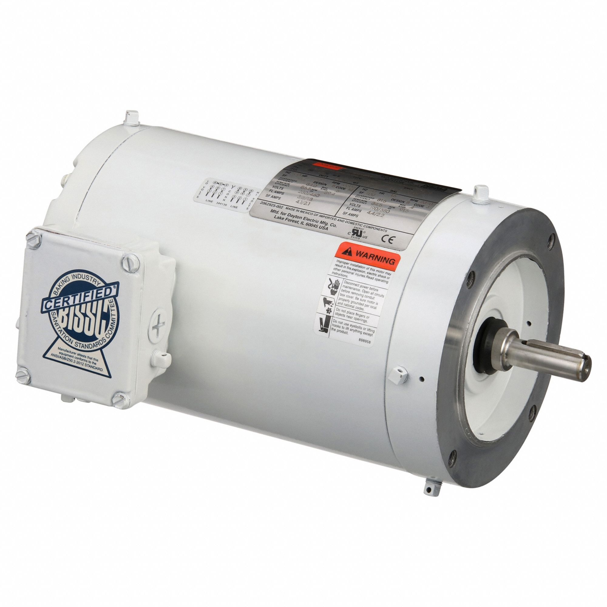 Washdown Motor: Three-Phase, 1 1/2 hp Horsepower, 3, 505 RPM RPM, 230/460V AC, 56C Frame Size