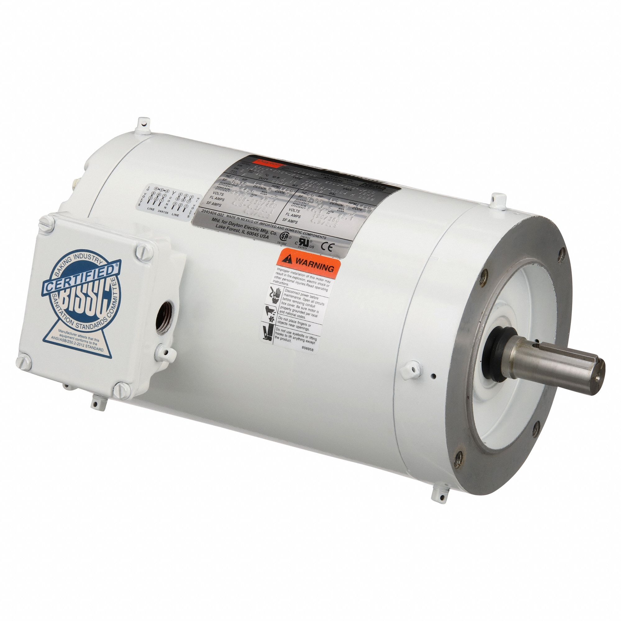 Washdown Motor: Three-Phase, 1 1/2 hp Horsepower, 1, 750 RPM RPM, 145TC Frame Size, TENV
