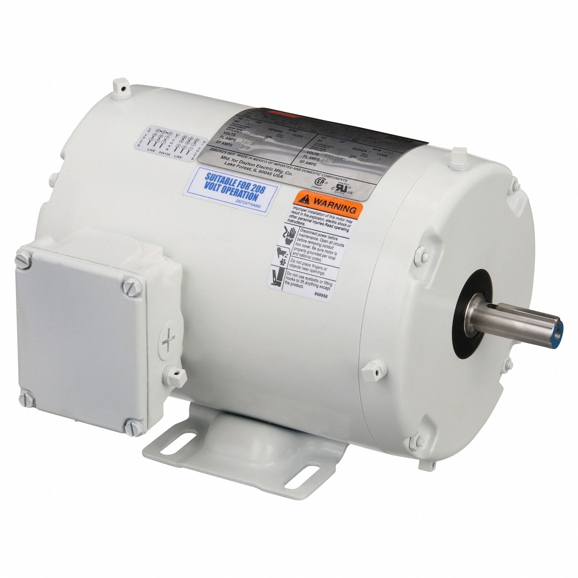 Washdown Motor: Three-Phase, 1/2 hp Horsepower, 1, 750 RPM RPM, 230/460V AC, 56 Frame Size