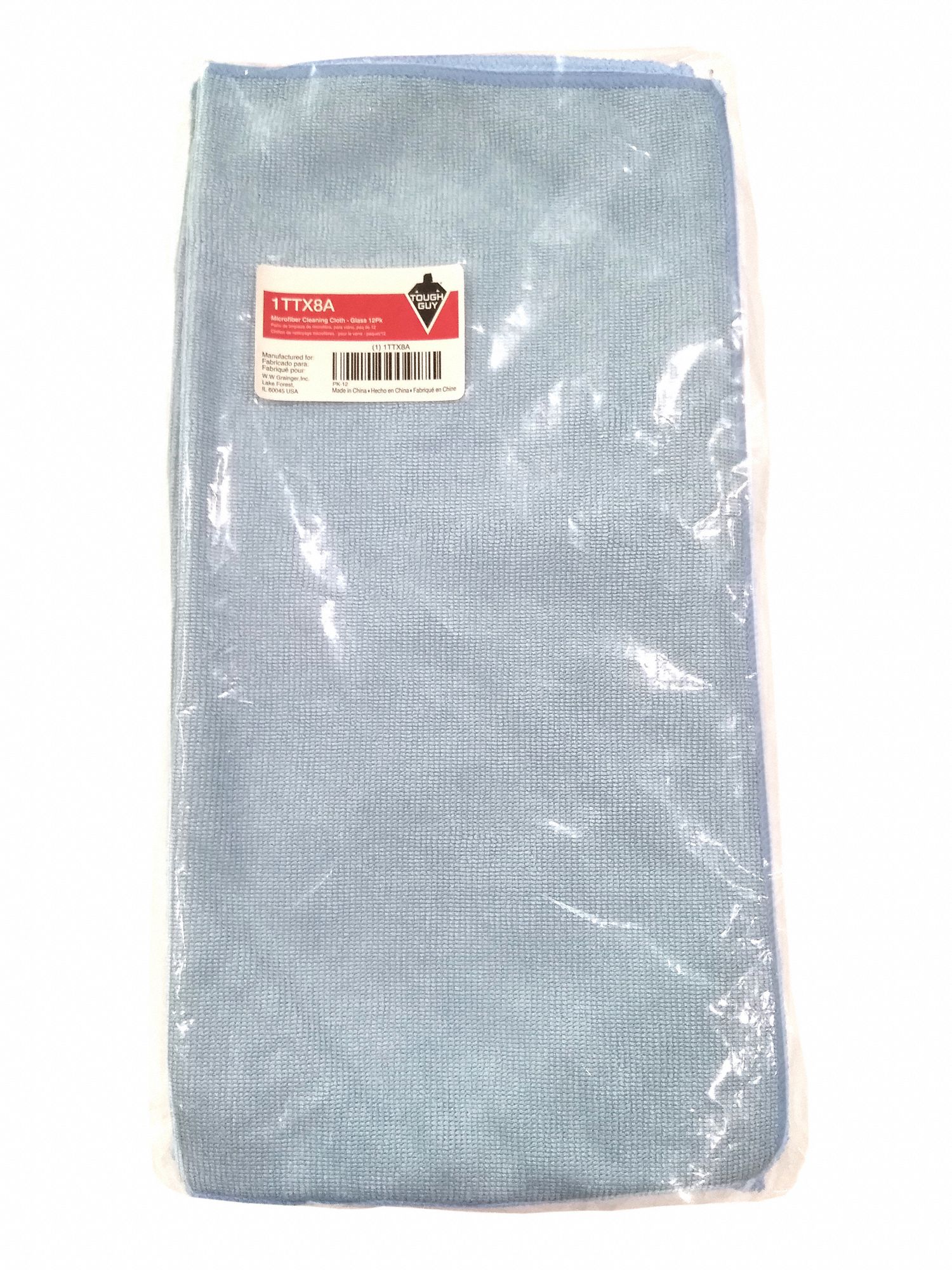 TOUGH GUY Microfiber Cloth, Medium Duty, 16 in x 16 in, Blue, PK 12