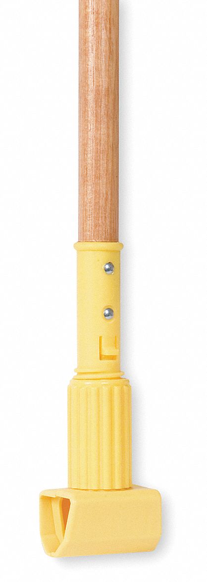 Wet Mop Handle: Clamp-On Connection, Wood, 54 in Handle Lg, Plastic Tip Material, Natural