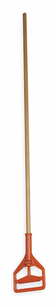 Wet Mop Handle: Slide-On Connection, Wood, 60 in Handle Lg, Plastic Tip Material, Natural