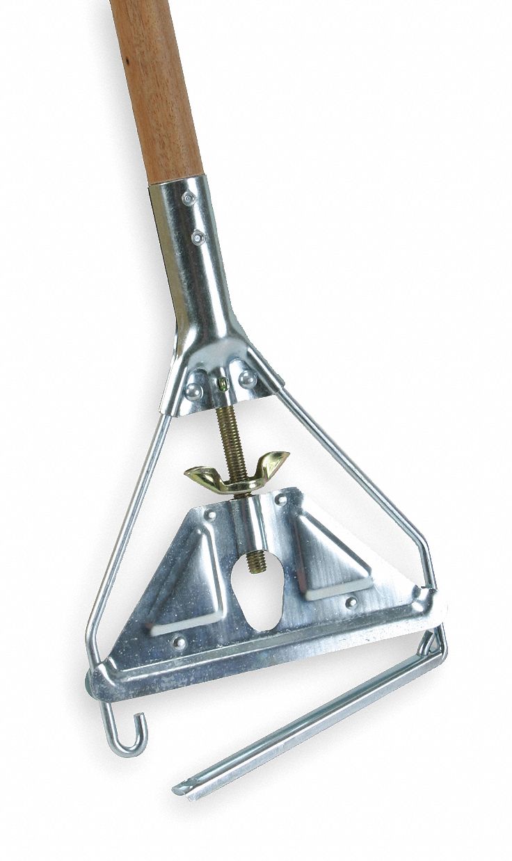 Wet Mop Handle: Slide-On Connection, Wood, 60 in Handle Lg, Metal Tip Material, Natural