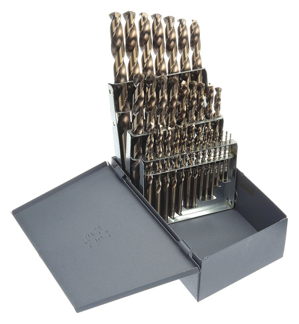 JOBBER LENGTH DRILL BIT SET, 1/16 IN SMALLEST BIT, ½ IN LARGEST BIT, COBALT