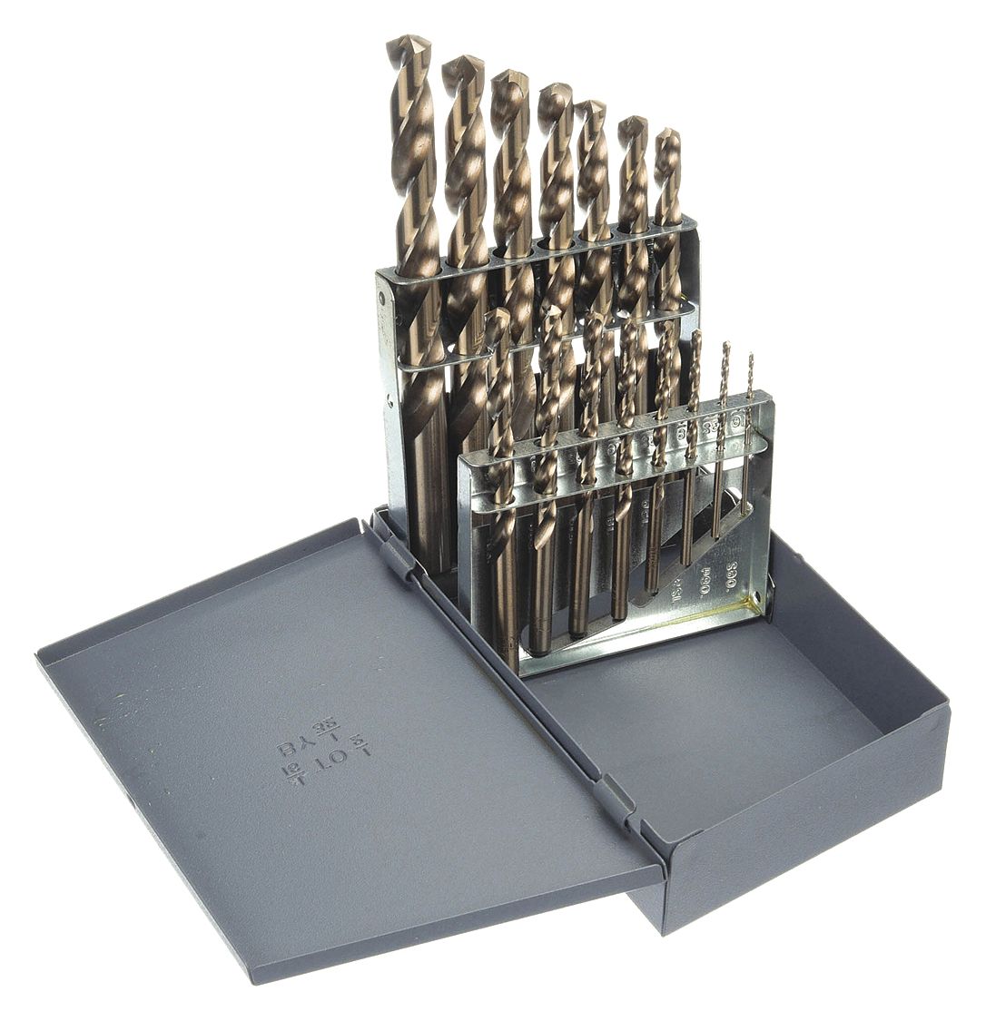 JOBBER LENGTH DRILL BIT SET, 1/16 IN SMALLEST BIT, ½ IN LARGEST BIT, COBALT