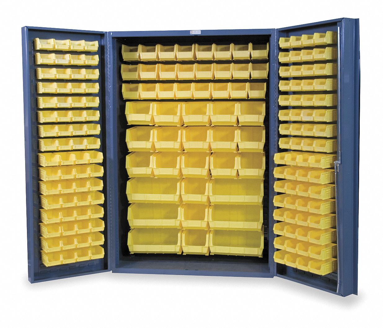 BIN CABINET, 48 IN X 24 IN 72 IN, 176 BINS, YELLOW, DEEP BOX, 14 GA PANEL