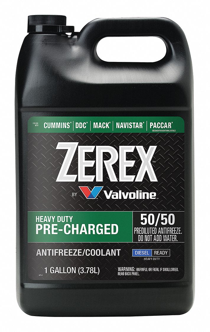 ZEREX Antifreeze Coolant: Pre-Diluted 50/50, 1 gal Container Size, Green,  IAT, Ethylene Glycol, Drum