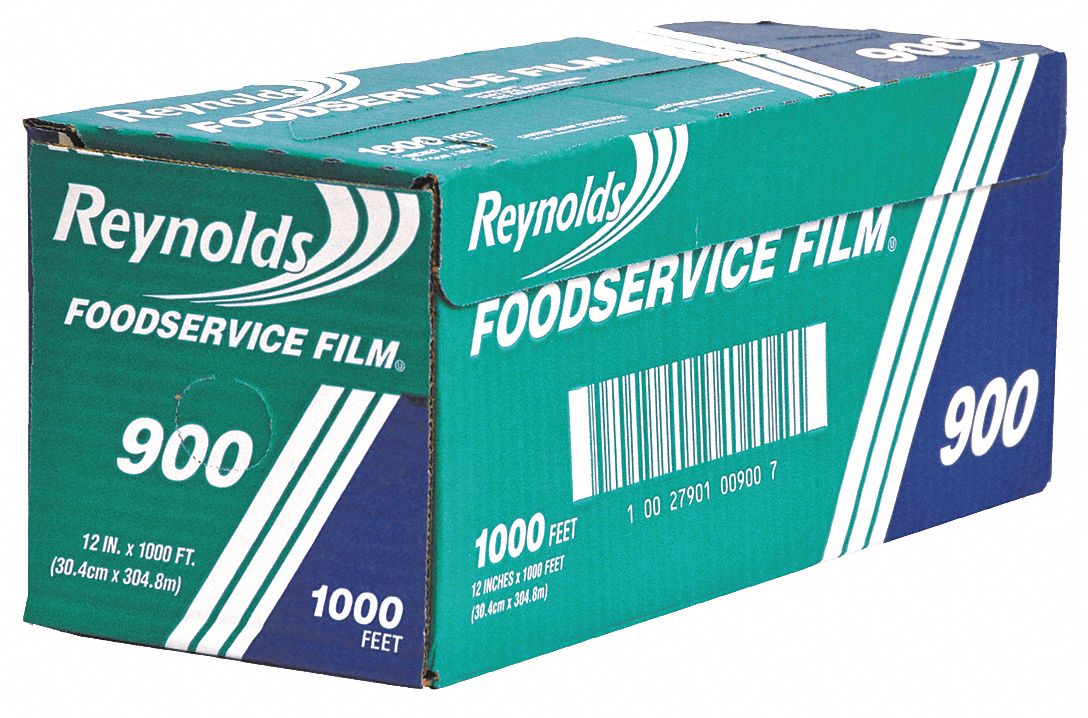 Film Wrap Roll: Std, No Fold, 12 in Wd, 1,000 ft Roll Lg, Clear, Plastic, FDA Approved