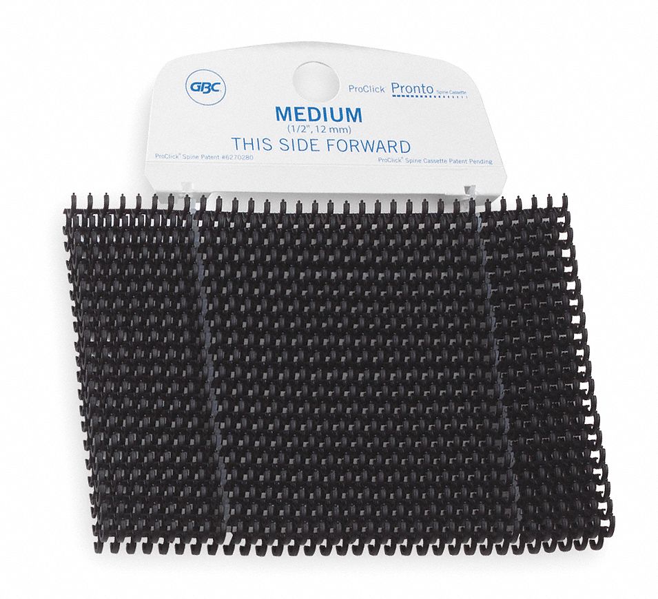 Binding Spine: Spine Cassette, 5/16 in Coil Size, Plastic, Black, 45 Sheet Capacity, 100 PK