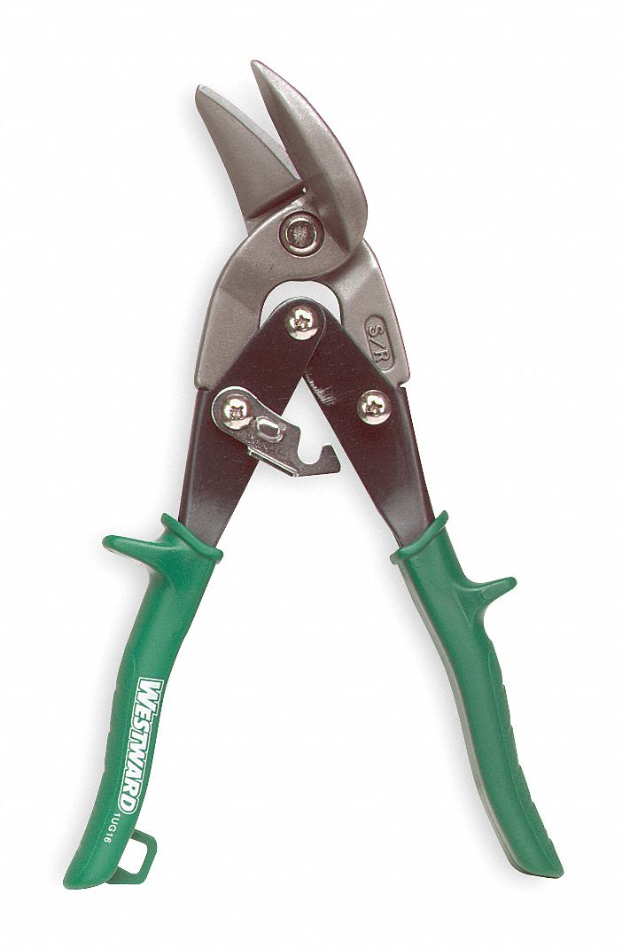 OFFSET AVIATION SNIP, RIGH, 9 3/4 IN OVERALL L, 1 1/4 IN CUTTING L, STEEL, PLASTIC