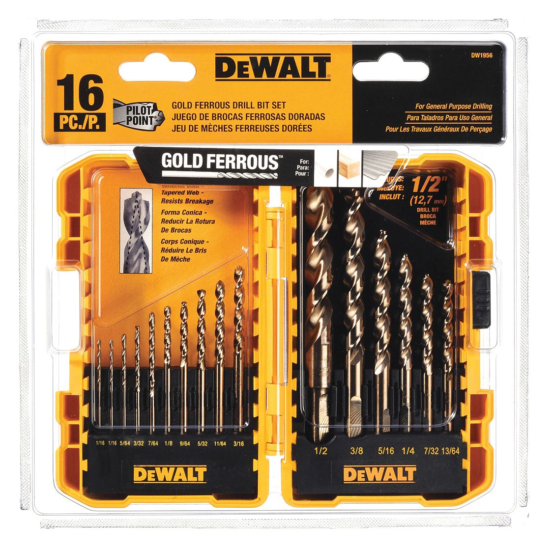 JOBBER LENGTH DRILL SET, 1/16 IN SMALLEST DRILL BIT, ½ IN LARGEST DRILL BIT SIZE