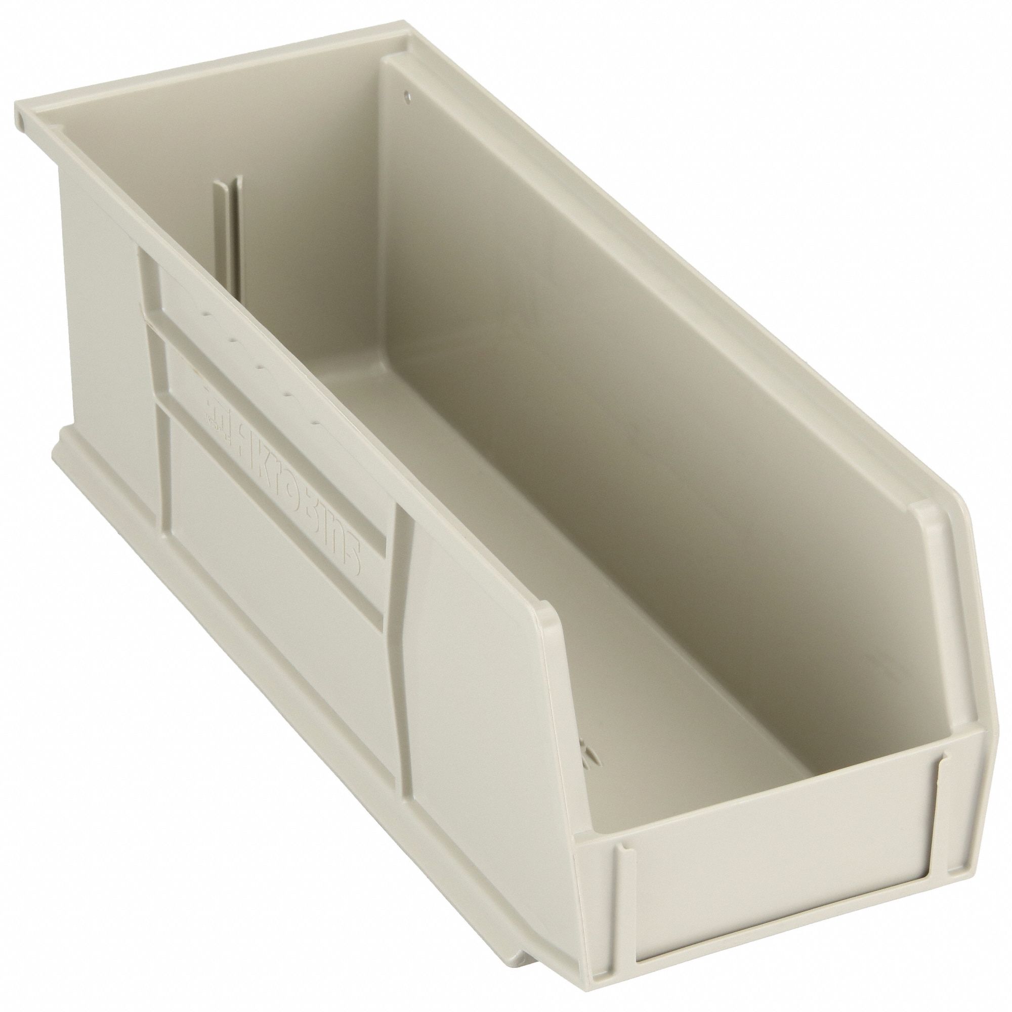 HANG AND STACK BIN, 5½ IN X 14¾ IN X 5 IN, BEIGE, LABEL HOLDERS, 50 LB LOAD CAPACITY