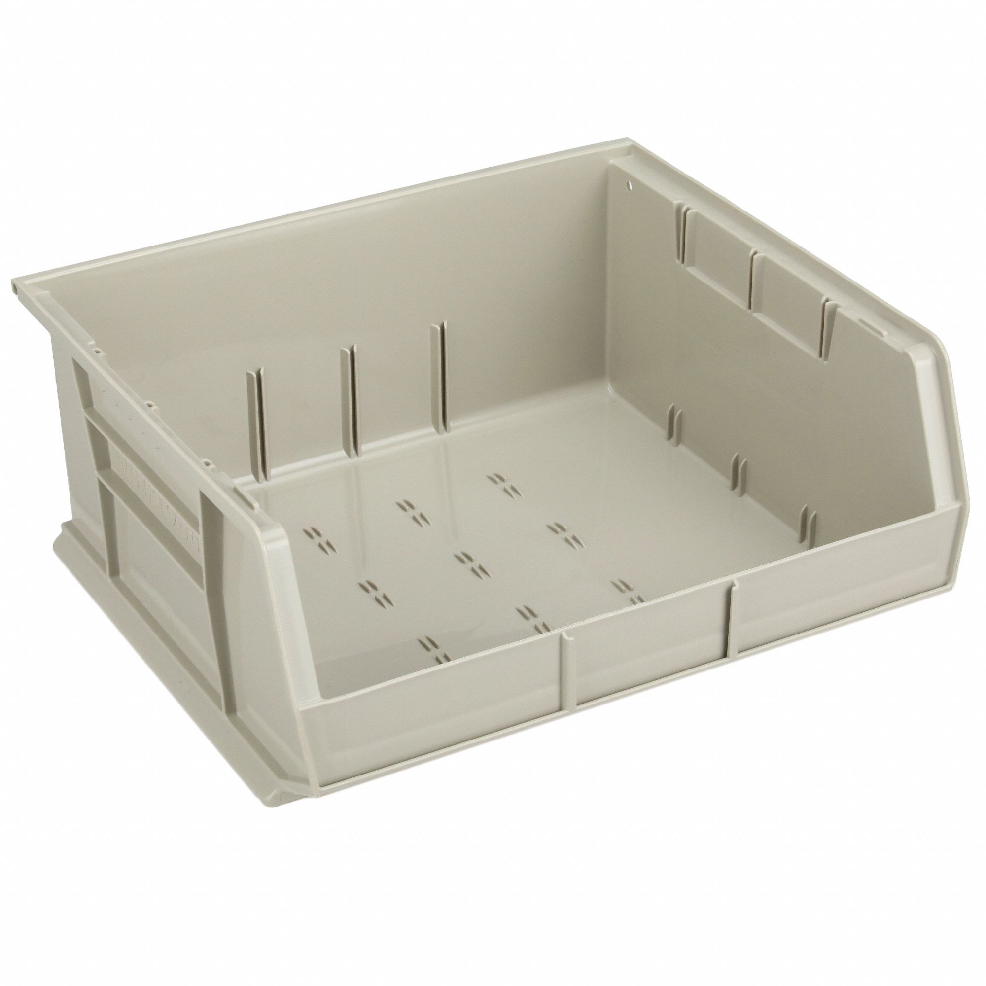 HANG AND STACK BIN, 16½ IN X 14¾ IN X 7 IN, BEIGE, LABEL HOLDERS