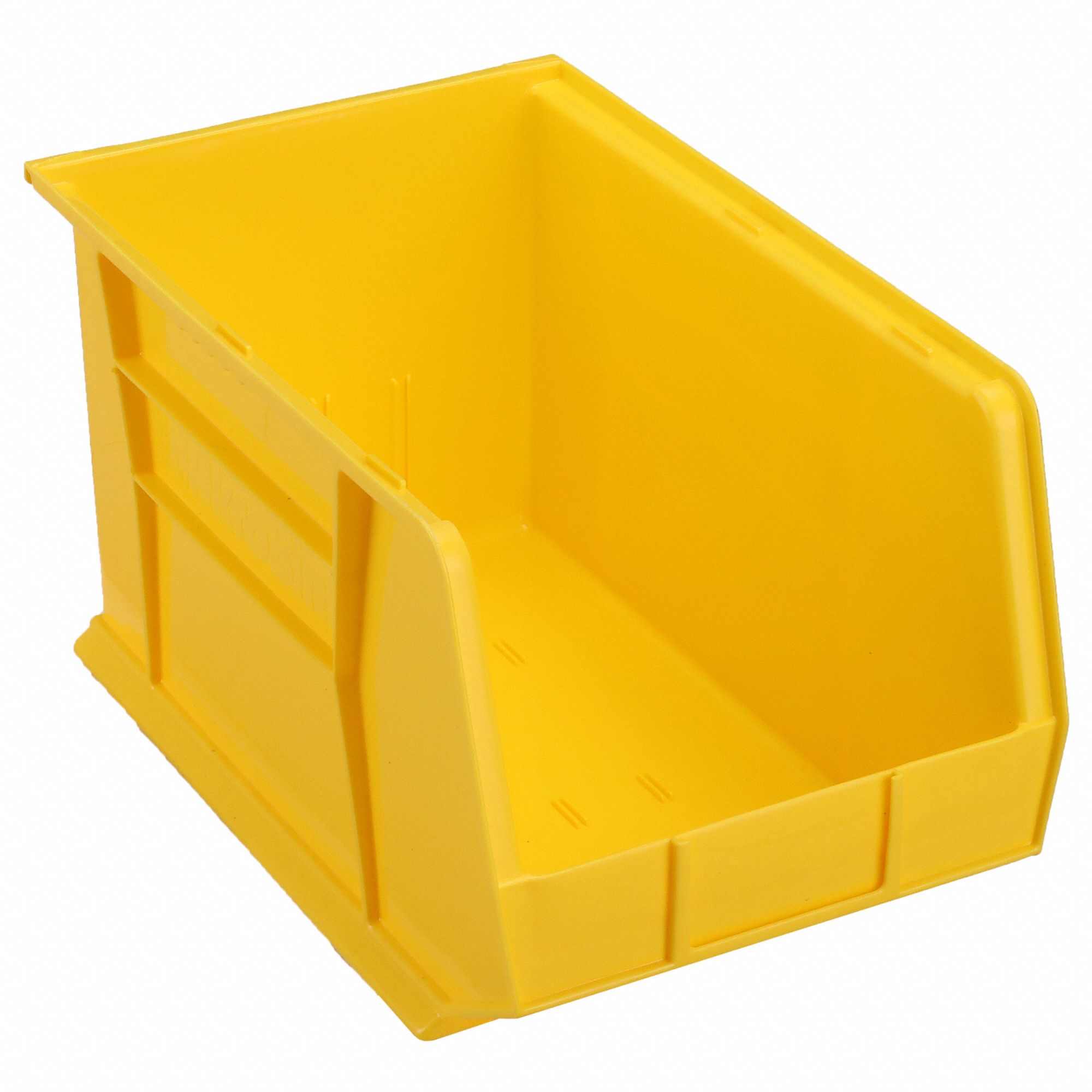HANG AND STACK BIN, 11 IN X 18 IN X 10 IN, YELLOW, LABEL HOLDERS, 60 LB LOAD CAPACITY