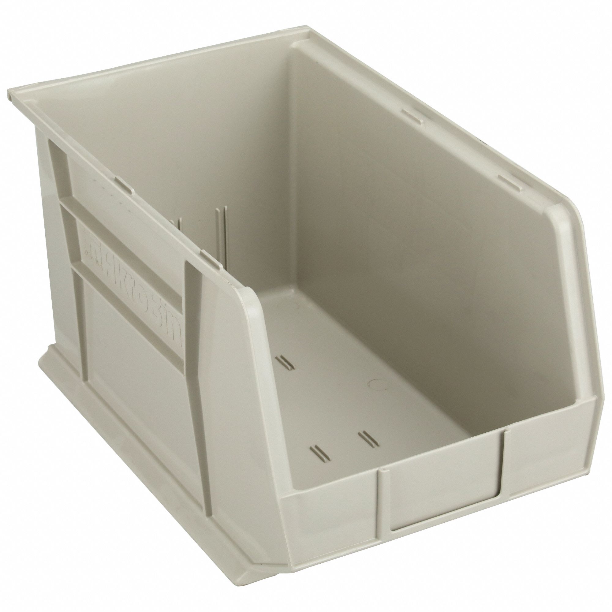 HANG AND STACK BIN, 11 IN X 18 IN X 10 IN, BEIGE, LABEL HOLDERS, 60 LB LOAD CAPACITY