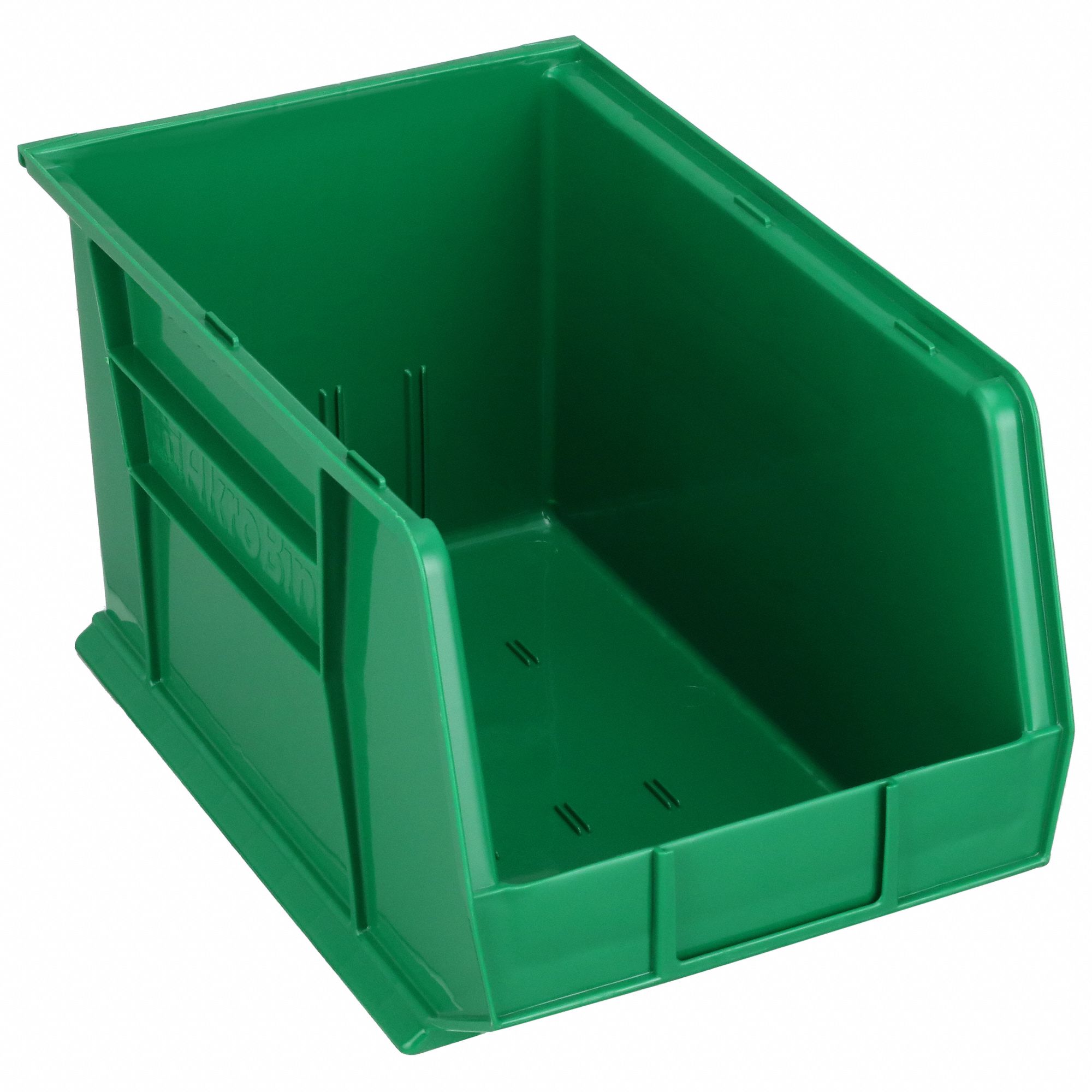 HANG AND STACK BIN, 11 IN X 18 IN X 10 IN, GREEN, LABEL HOLDERS, 60 LB LOAD CAPACITY