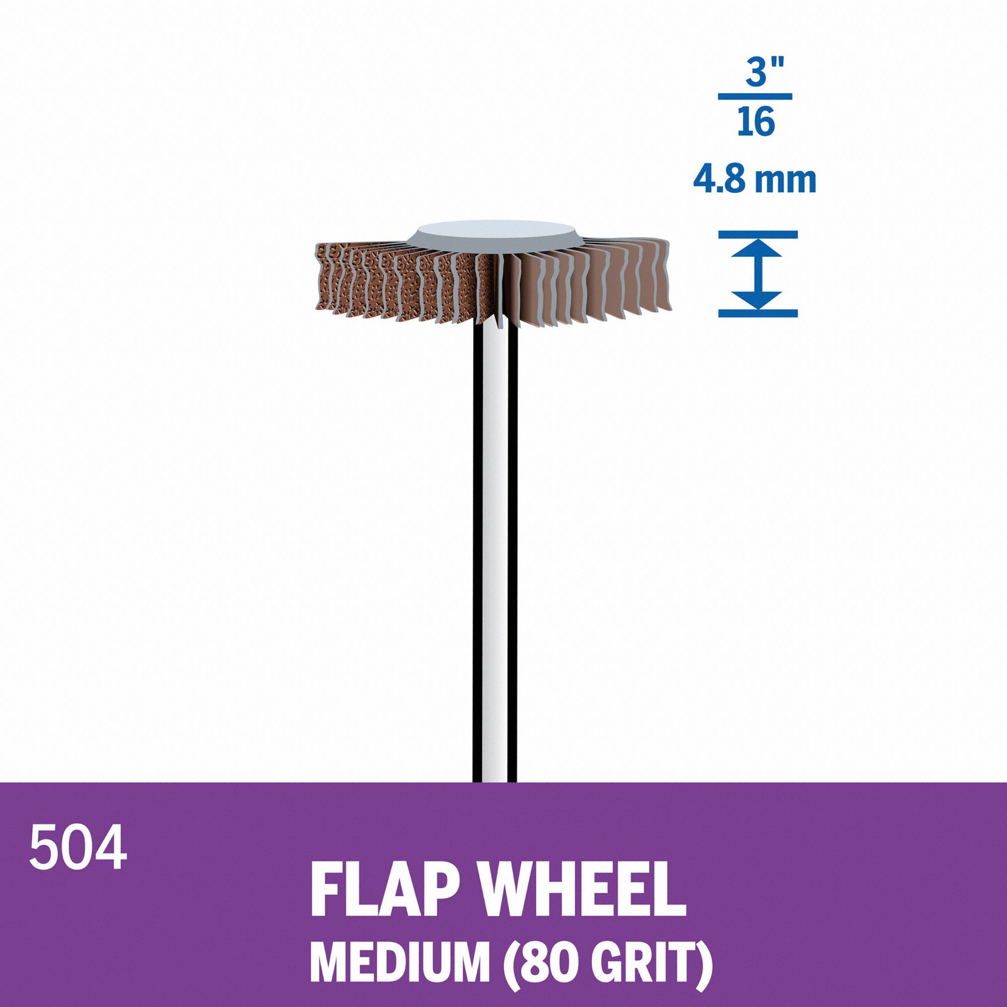 DREMEL Flap Wheel 3/16 in Wheel Dia, 3/16 in Wheel Thick, Emery